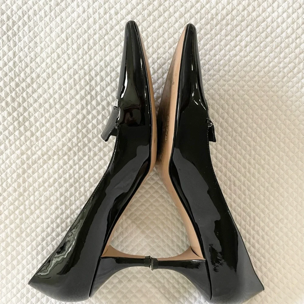 DELMAN Black Patent Leather Kitten Heel Pumps Size 37.5